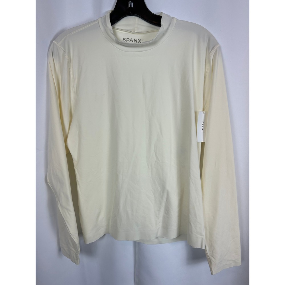 Spanx Mockneck Long Sleeve Tee Powder White Minimalist Clean Girl Top 1X NWT